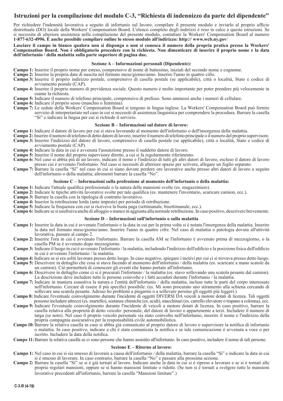 Form C-3I Employee Claim - New York (Italian), Page 3