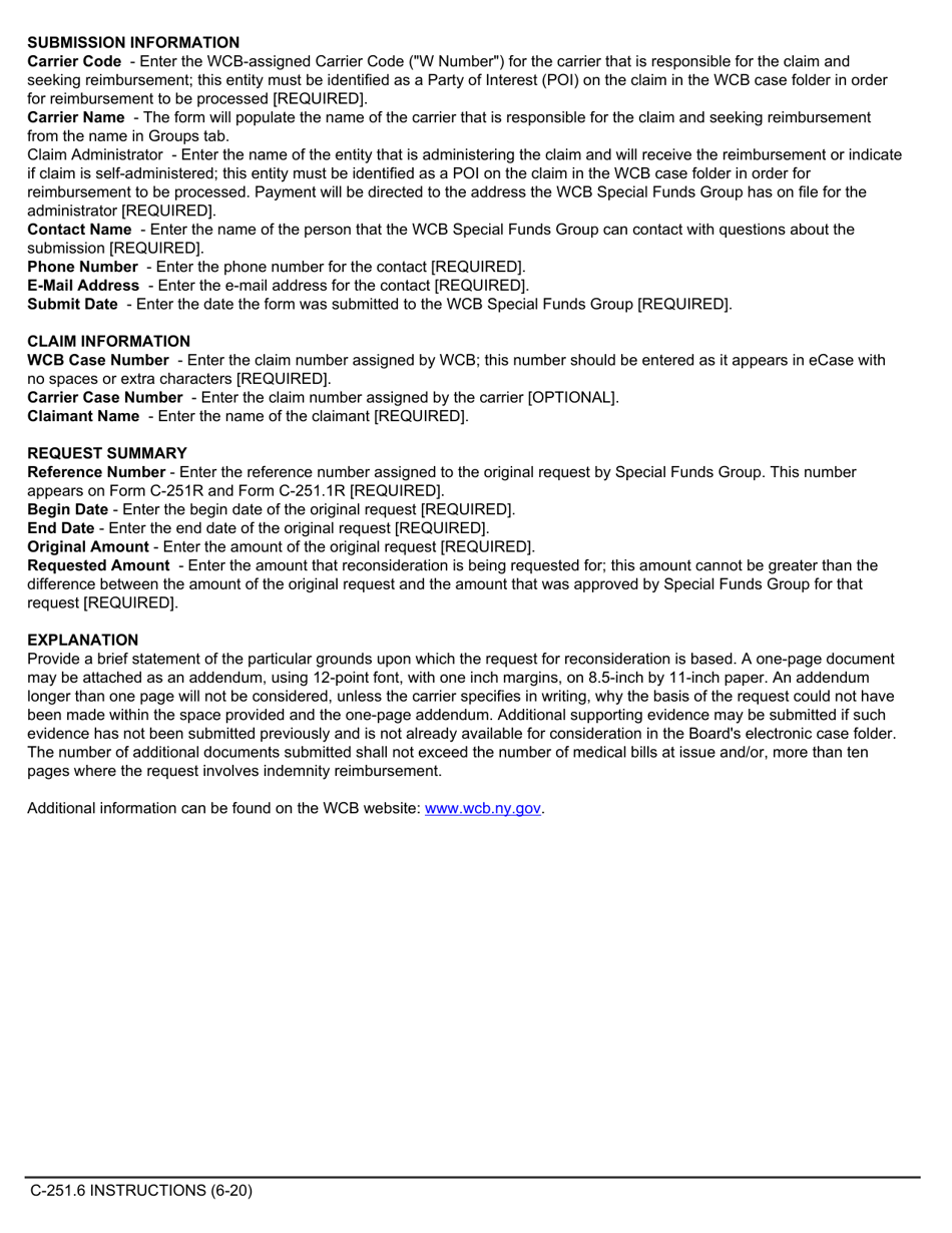 Form C-251.6 Carriers Request for Reconsideration of Reduction Under Wcl Section 14(6) or Section 15(8) - New York, Page 2