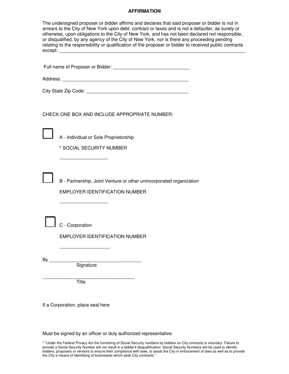 New York City Tax Affirmation - Fill Out, Sign Online And Download Pdf 