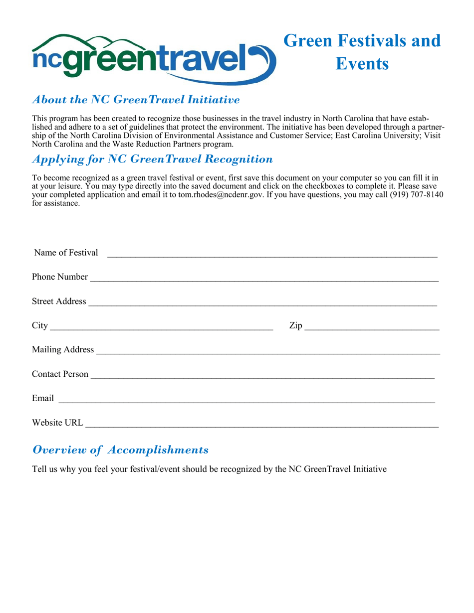 Green Festivals and Events Application - Nc Greentravel - North Carolina, Page 1