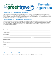 Document preview: Breweries Application - Nc Greentravel - North Carolina