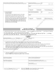 Form AOC-CV-521 Civil Summons No-Contact Order for Stalking or Nonconsensual Sexual Conduct - North Carolina (English/Vietnamese), Page 2