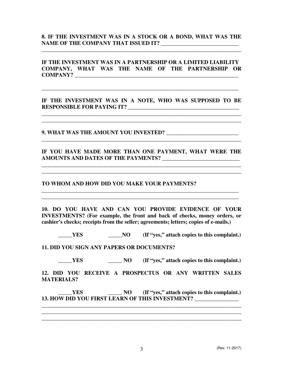 Complaint Form - North Carolina, Page 3
