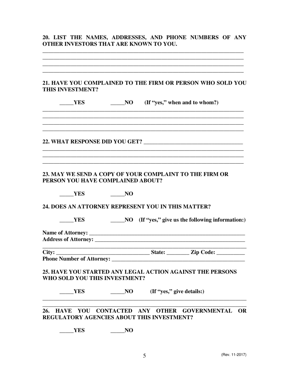 Complaint Form - North Carolina, Page 5