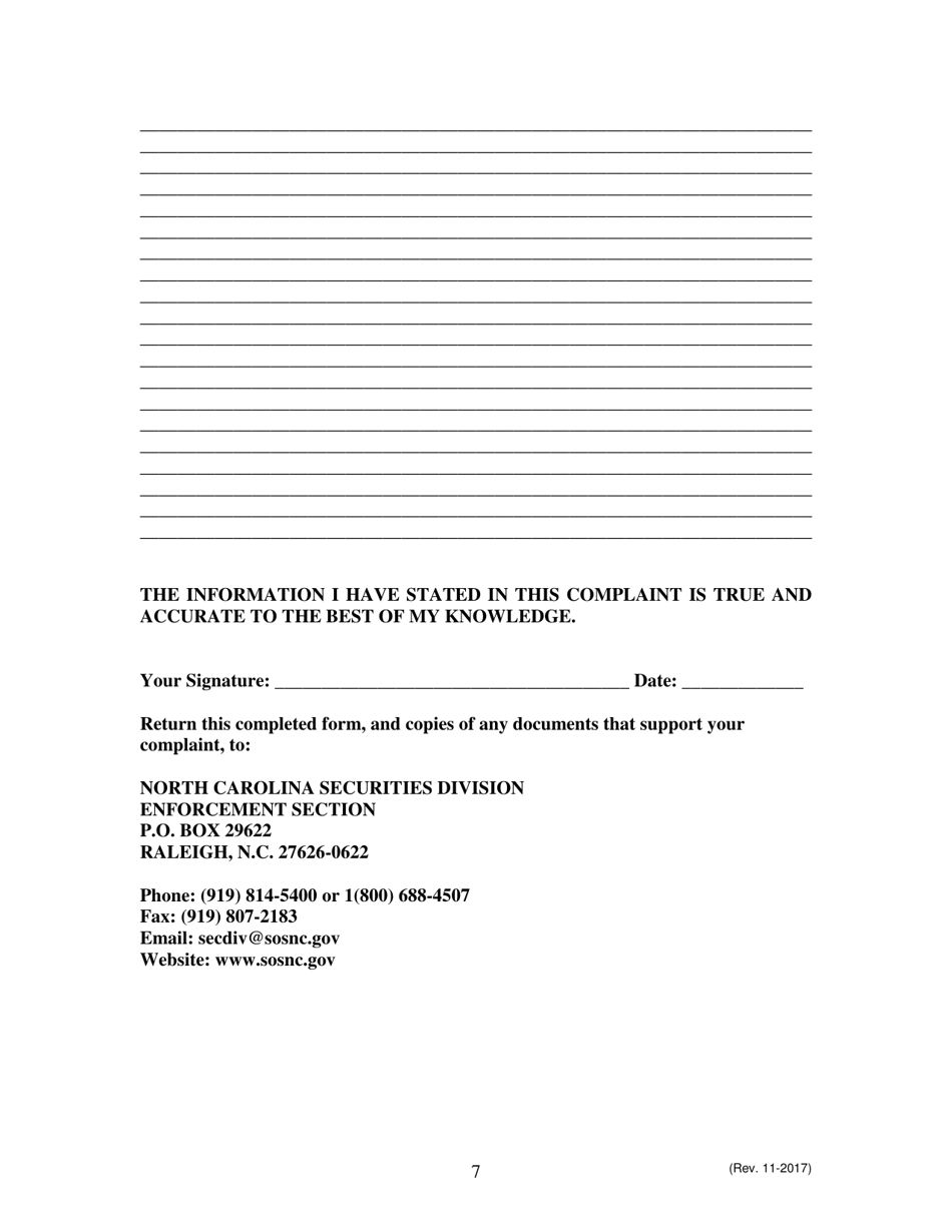 Complaint Form - North Carolina, Page 7