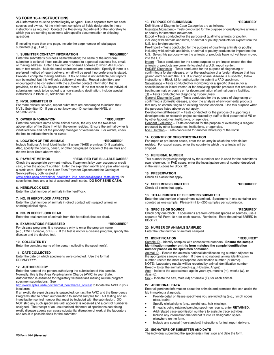 VS Form 10-4 Specimen Submission, Page 2