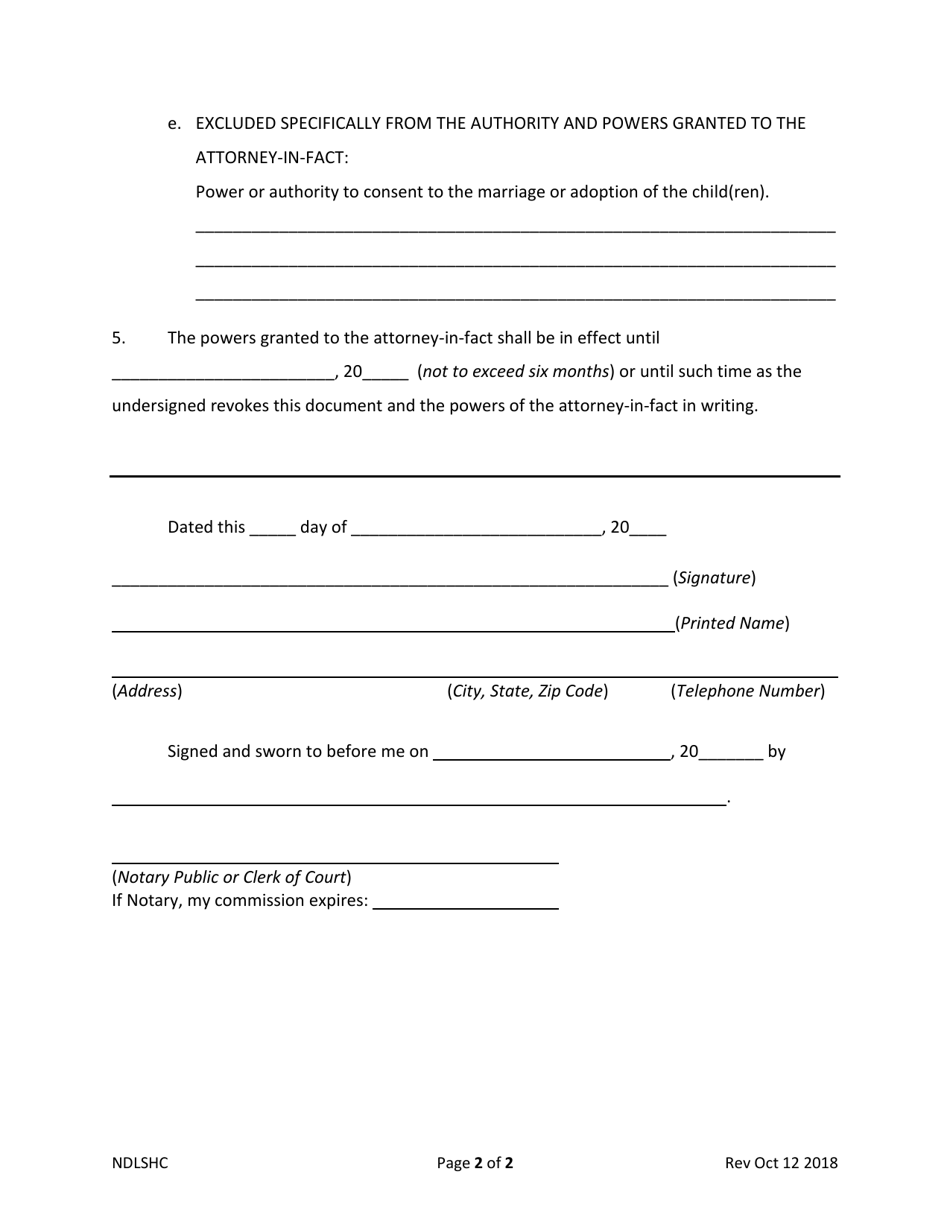 Power of Attorney for Care and Custody of Minor Child(Ren) - North Dakota, Page 3