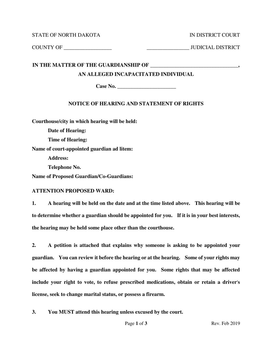Notice of Hearing and Statement of Rights - North Dakota, Page 1