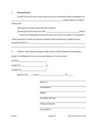 Affidavit of Service by Personal Delivery - North Dakota, Page 2