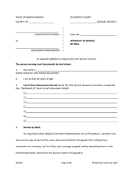 Document preview: Affidavit of Service by Mail - North Dakota