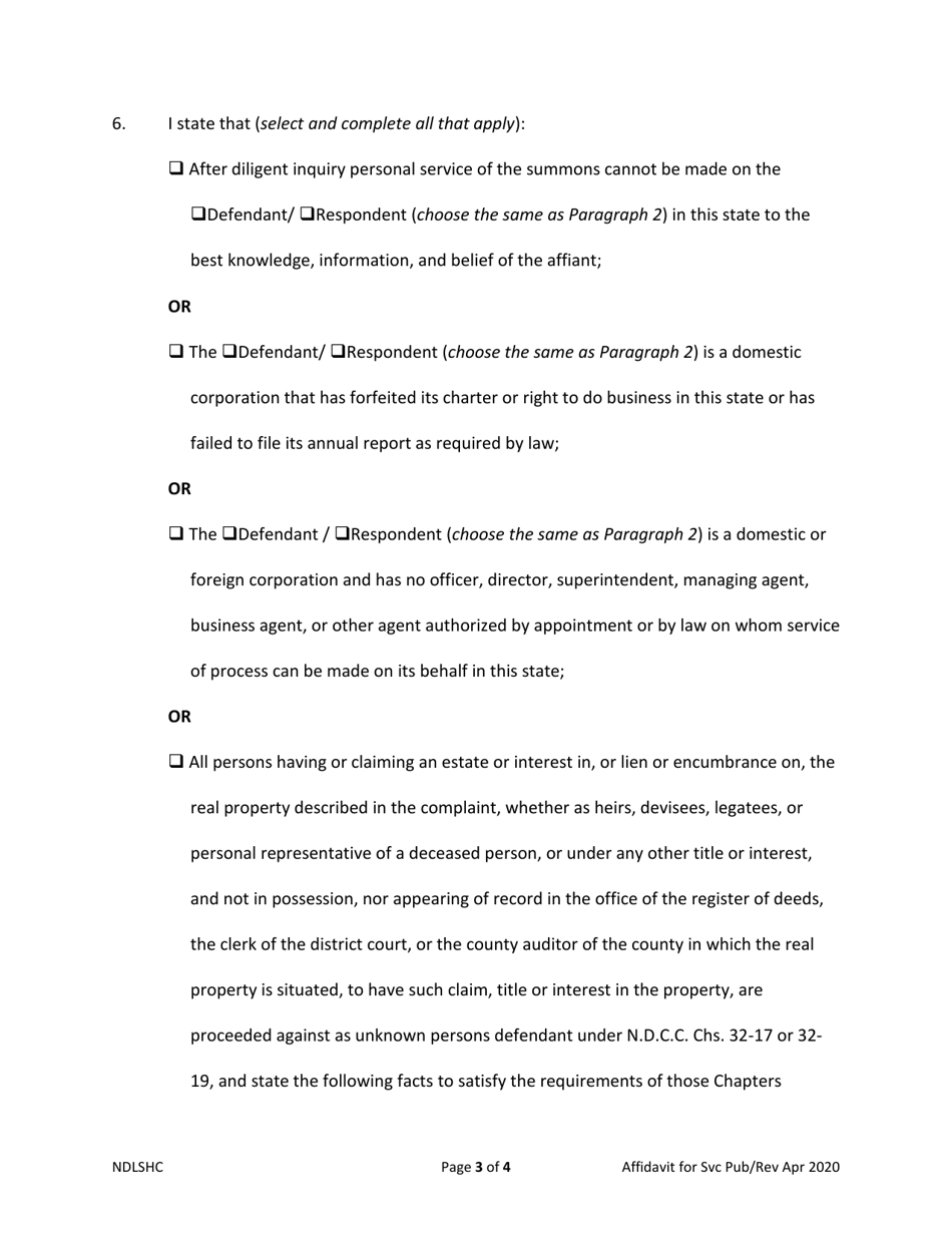 Affidavit for Service by Publication - North Dakota, Page 3