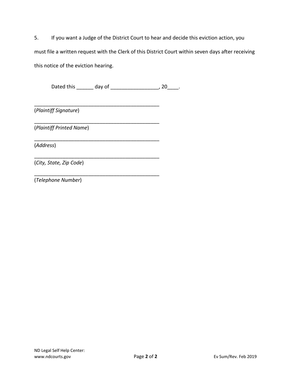 Eviction Summons - North Dakota, Page 3