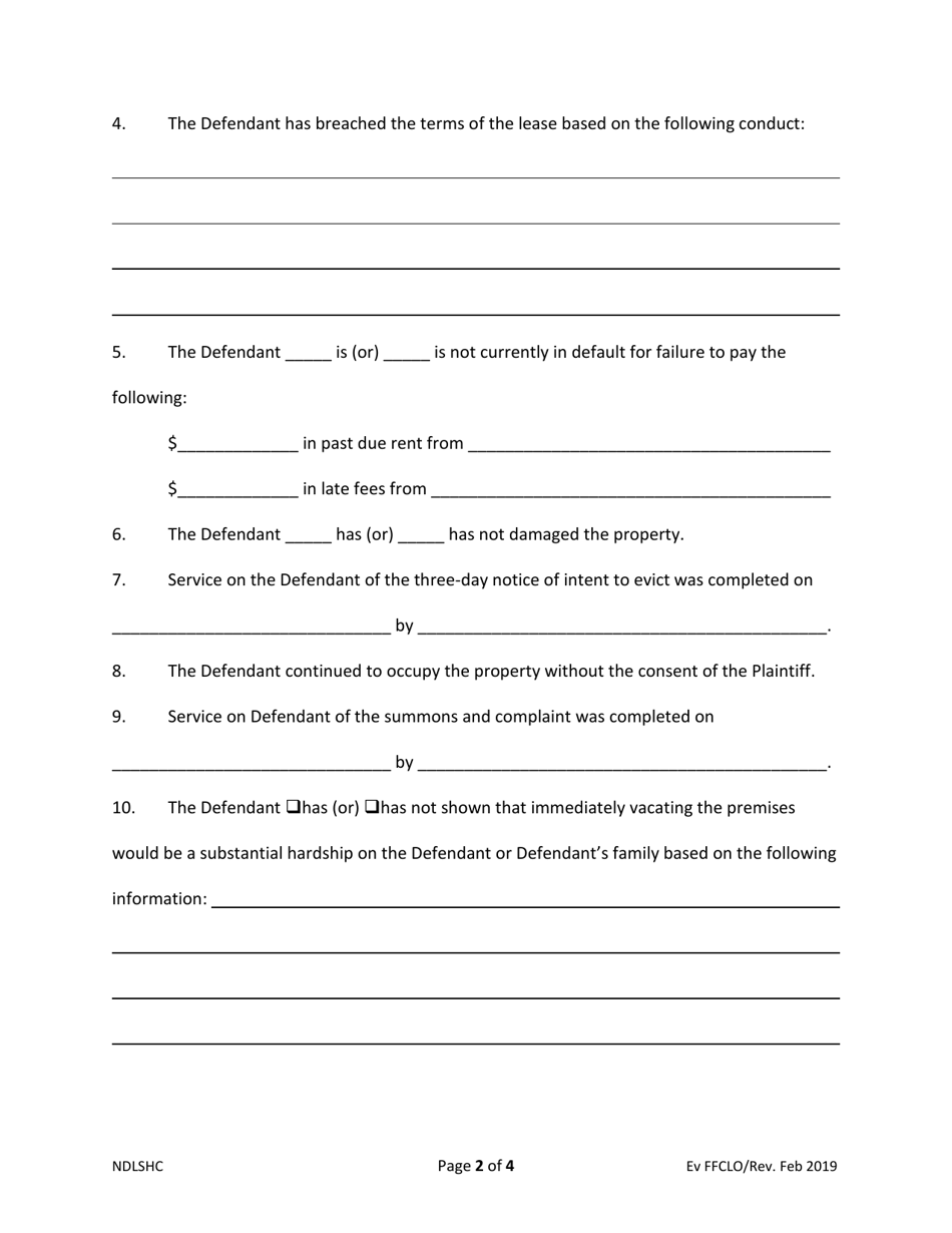 Findings of Fact, Conclusions of Law and Order for Judgement - North Dakota, Page 2