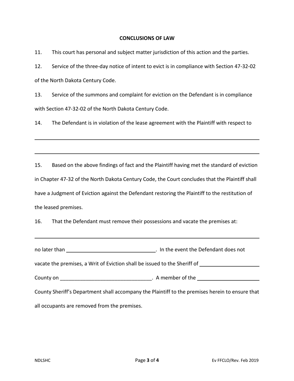 Findings of Fact, Conclusions of Law and Order for Judgement - North Dakota, Page 3