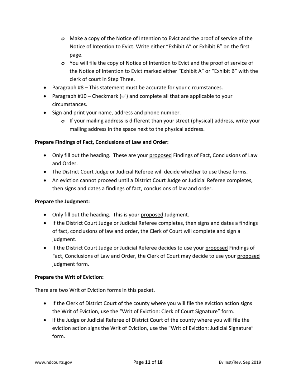 Instructions for Eviction Forms - North Dakota, Page 11