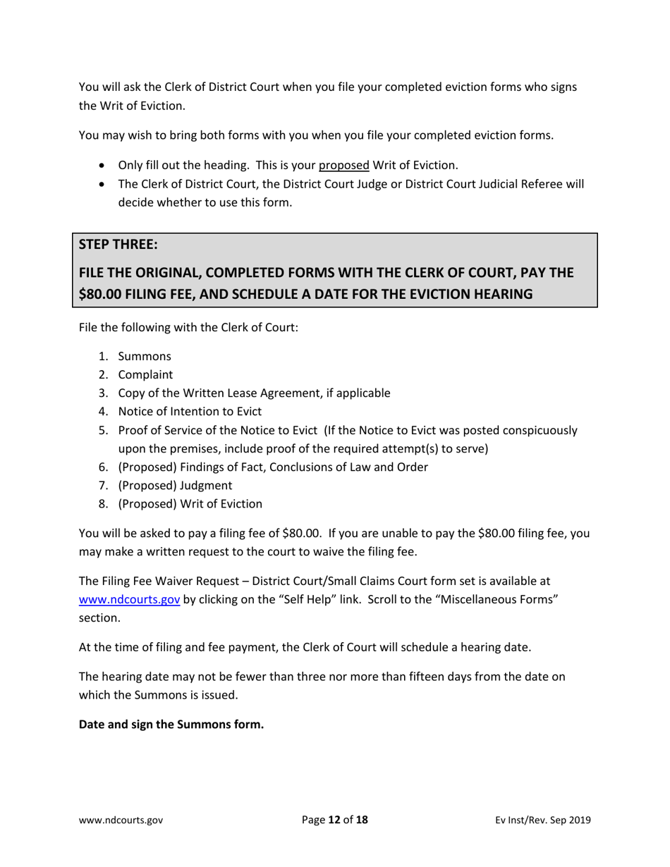 Instructions for Eviction Forms - North Dakota, Page 12
