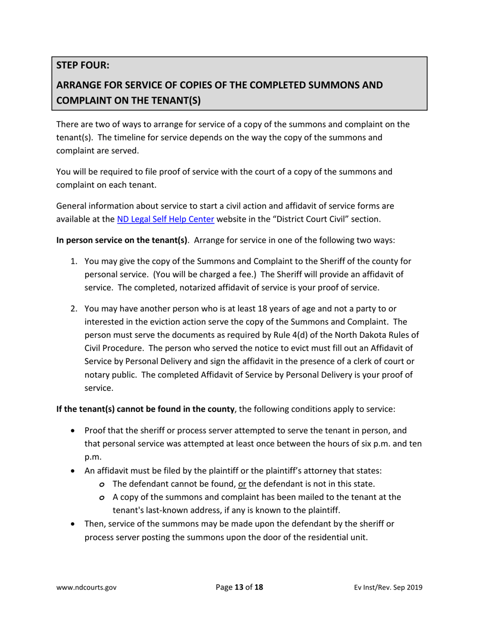 Instructions for Eviction Forms - North Dakota, Page 13