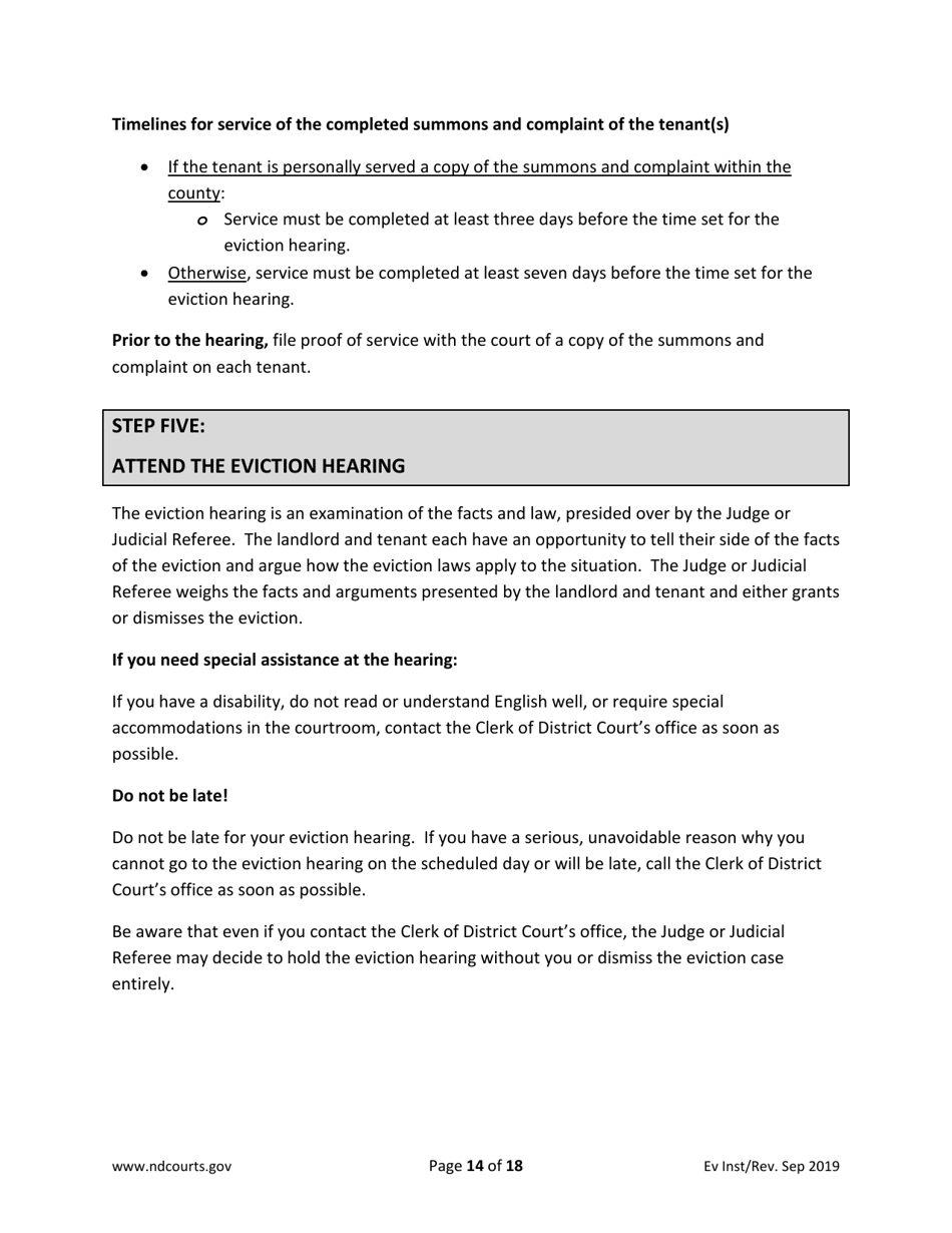 Instructions for Eviction Forms - North Dakota, Page 14