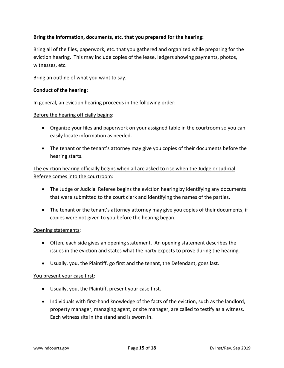 Instructions for Eviction Forms - North Dakota, Page 15