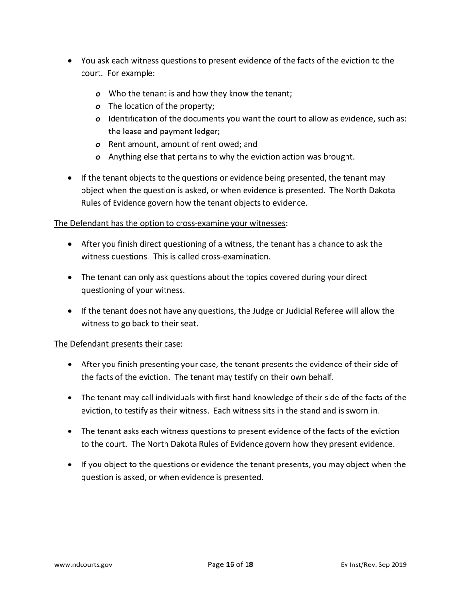 Instructions for Eviction Forms - North Dakota, Page 16