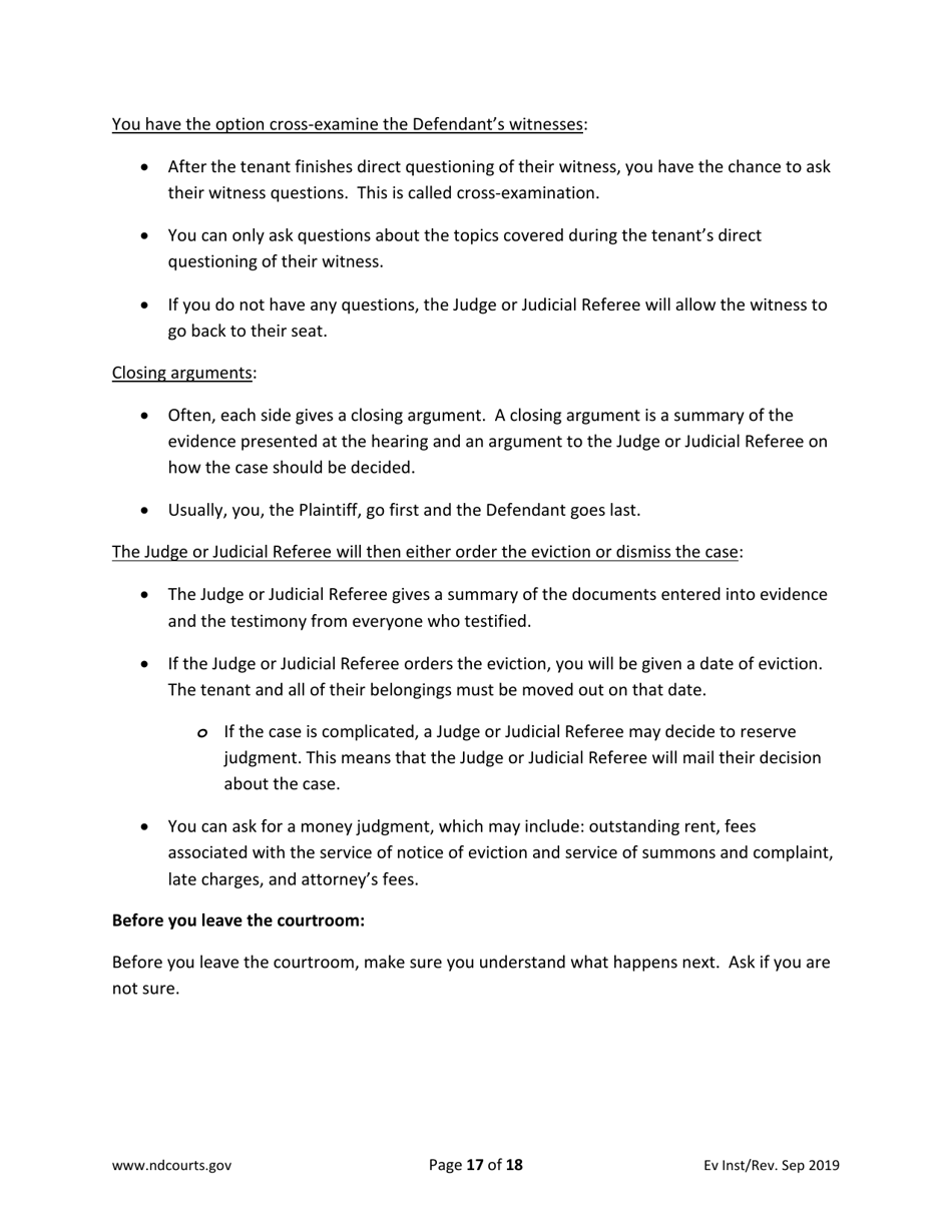 Instructions for Eviction Forms - North Dakota, Page 17