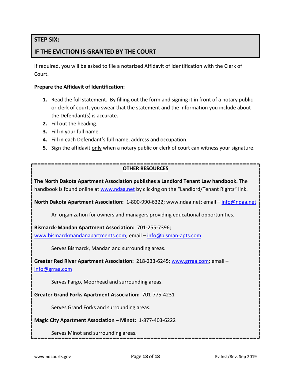 Instructions for Eviction Forms - North Dakota, Page 18