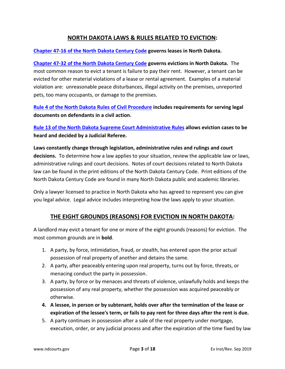 Instructions for Eviction Forms - North Dakota, Page 3