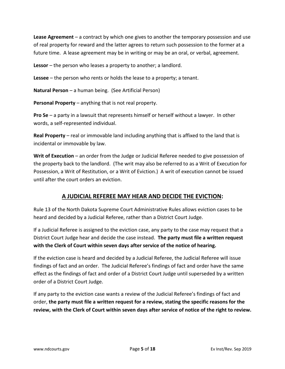 Instructions for Eviction Forms - North Dakota, Page 5