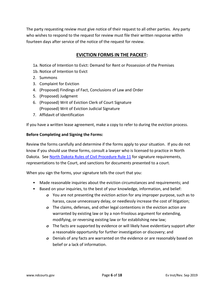 Instructions for Eviction Forms - North Dakota, Page 6