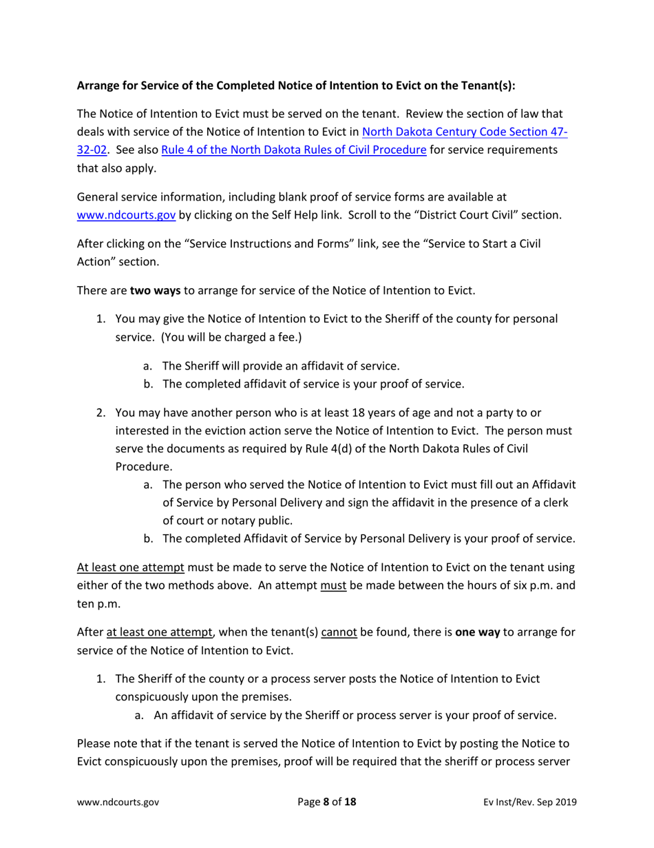Instructions for Eviction Forms - North Dakota, Page 8