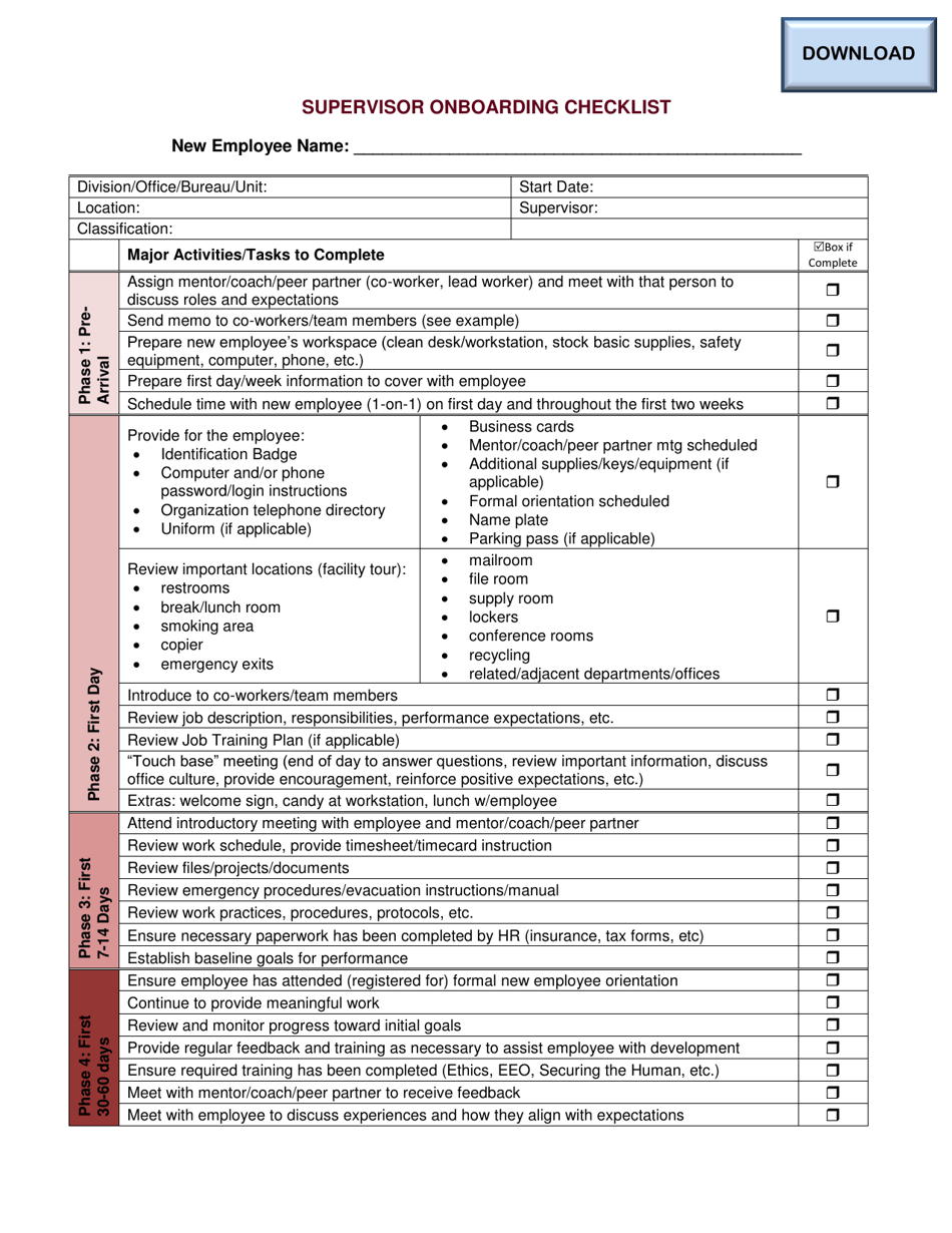 Supervisor Onboarding Checklist - Ohio, Page 1