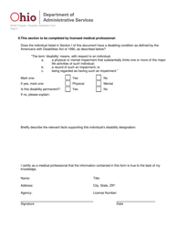 Disability Verification Form for the Encouraging Diversity, Growth, and Equity Program - Ohio, Page 2