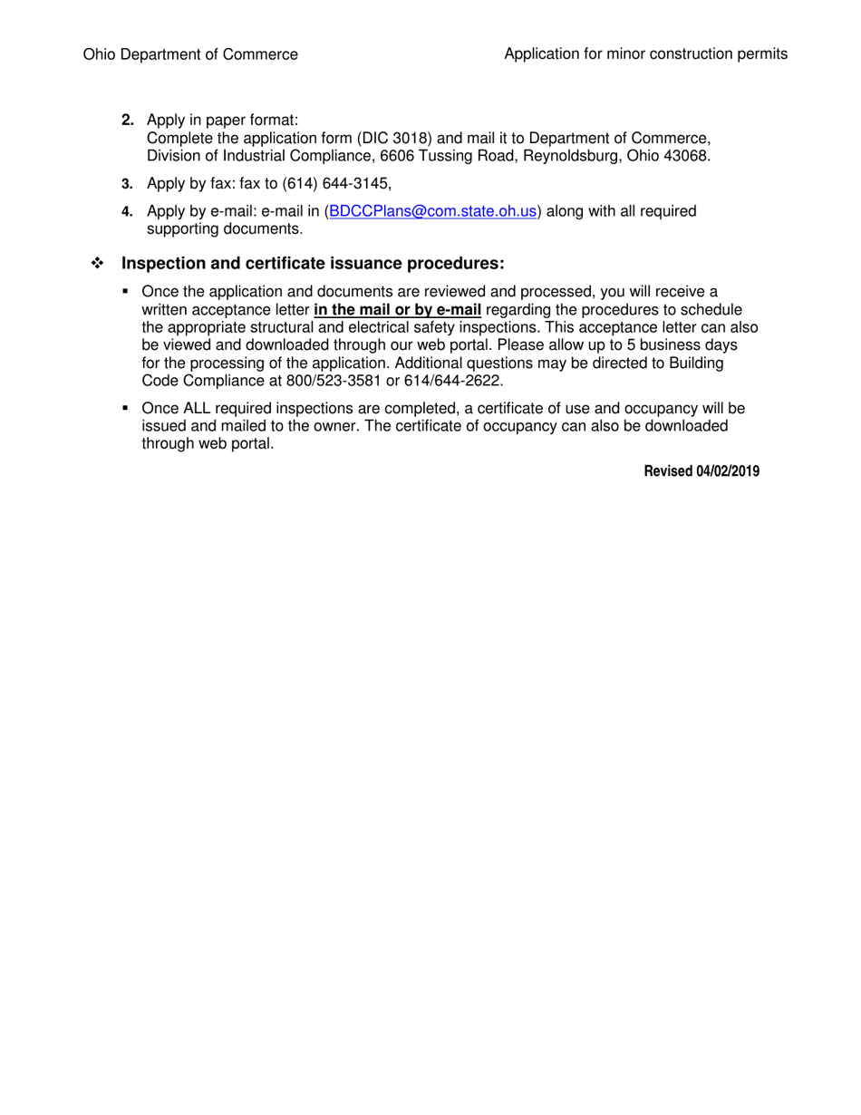 Form DIC-3018 Application for Inspection Without Requiring Sealed Plans - Ohio, Page 3