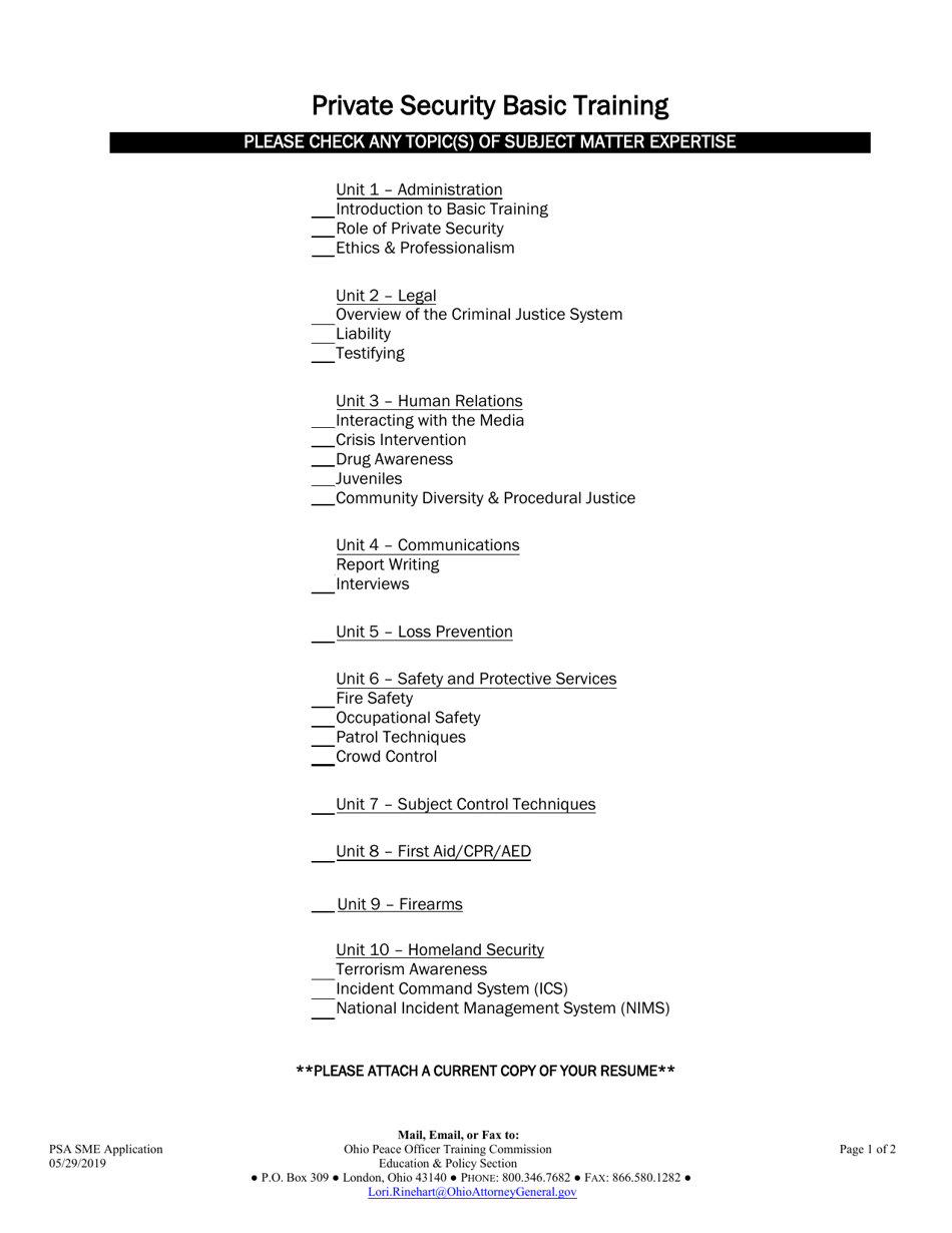 Subject Matter Expert Application Form - Private Security Basic Training - Ohio, Page 3