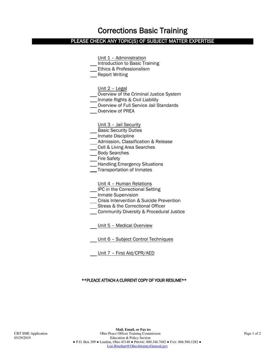 Subject Matter Expert Application Form - Corrections Basic Training - Ohio, Page 3