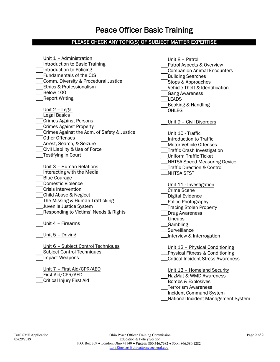Subject Matter Expert Application Form - Peace Officer Basic Training - Ohio, Page 3