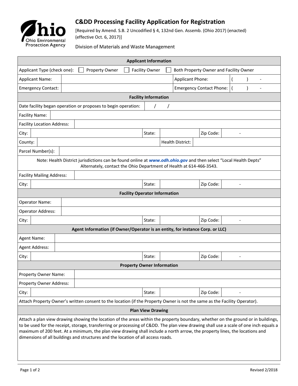 CDD Processing Facility Application for Registration - Ohio, Page 1