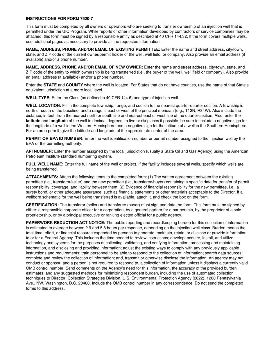 EPA Form 7520-7 Application to Transfer Permit / Ownership, Page 2