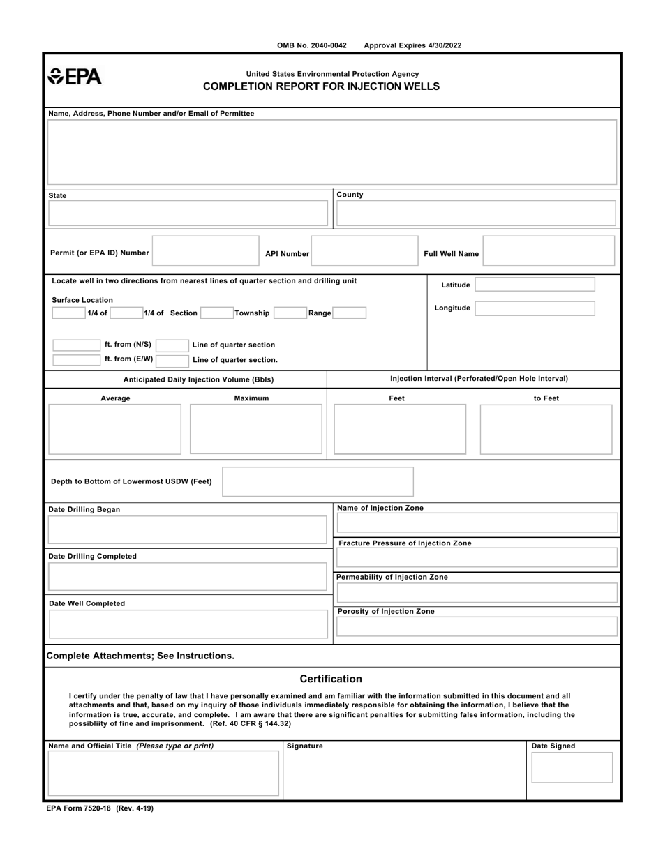 EPA Form 7520-18 Completion Report for Injection Wells, Page 1
