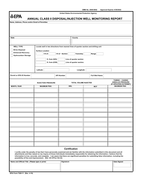 EPA Form 7520-11 Annual Class II Disposal/Injection Well Monitoring Report