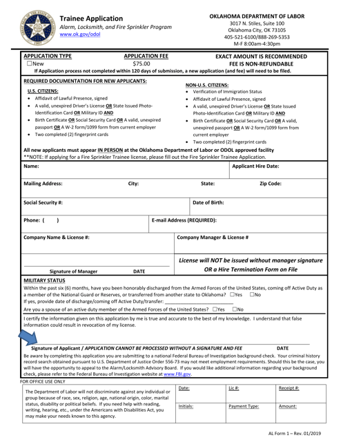 AL Form 1 Trainee Application - Oklahoma
