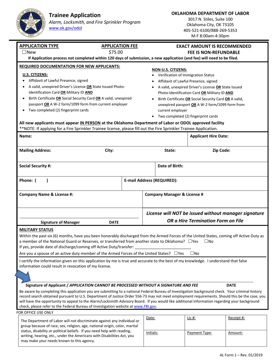 AL Form 1 Trainee Application - Oklahoma, Page 1