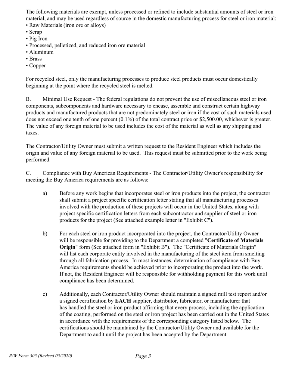 R / W Form 305 Utility Relocation Agreement - Oklahoma, Page 3