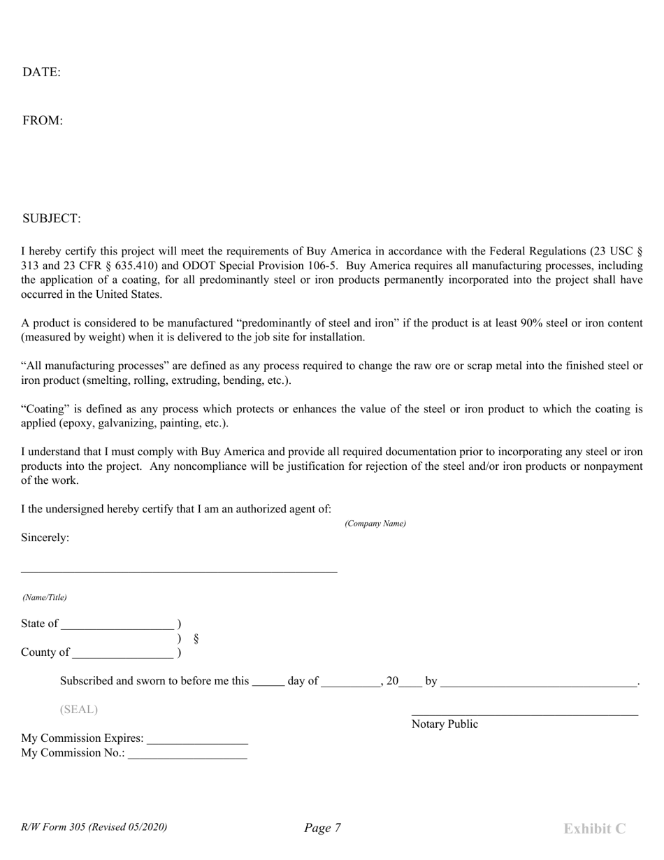 R / W Form 305 Utility Relocation Agreement - Oklahoma, Page 7