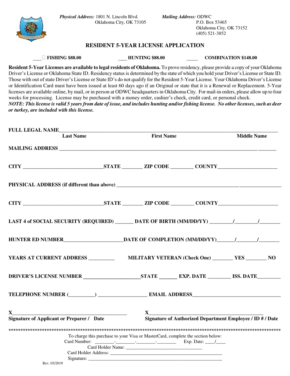 Resident 5-year License Application - Oklahoma, Page 1