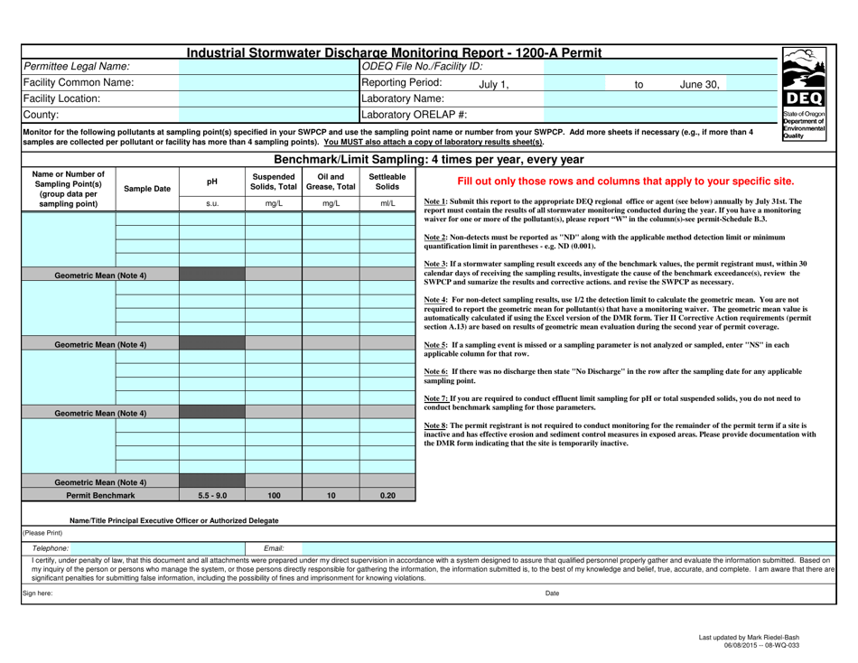 Industrial Stormwater Discharge Monitoring Report - 1200-a Permit - Oregon, Page 1