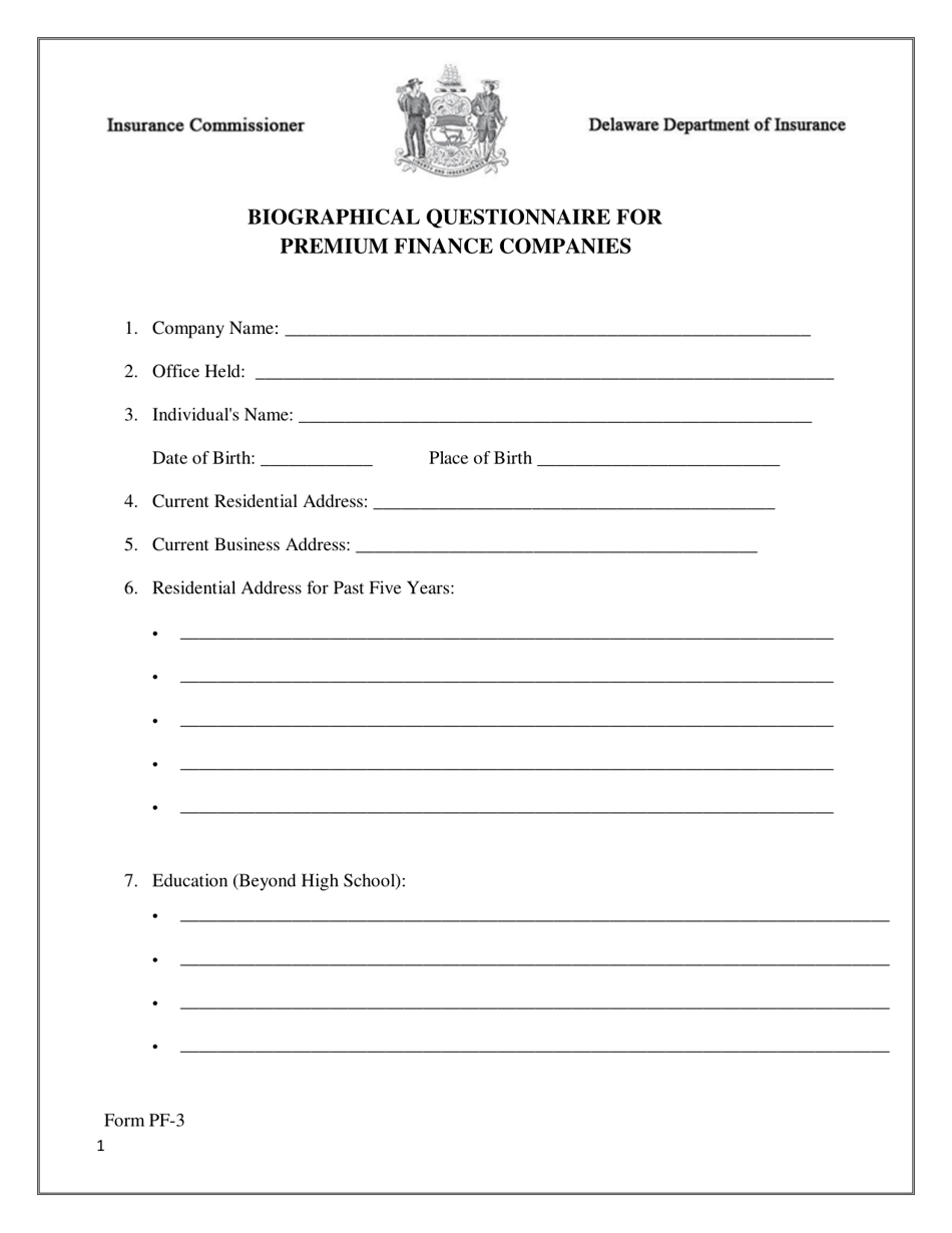 Form PF 3 Fill Out Sign Online and Download Fillable PDF Delaware