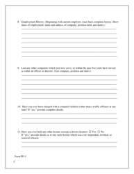 Form PF-3 Biographical Questionnaire for Premium Finance Companies - Delaware, Page 2