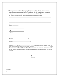 Form PF-3 Biographical Questionnaire for Premium Finance Companies - Delaware, Page 3