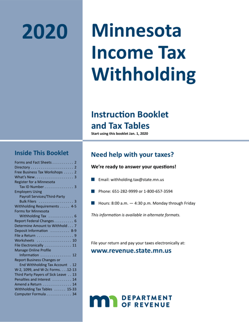 Minnesota Income Tax Withholding - Minnesota Download Pdf